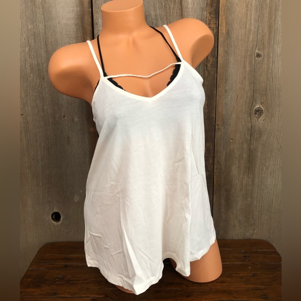 Express Strappy V-Neck Cami Tank Top in Cream Size Small